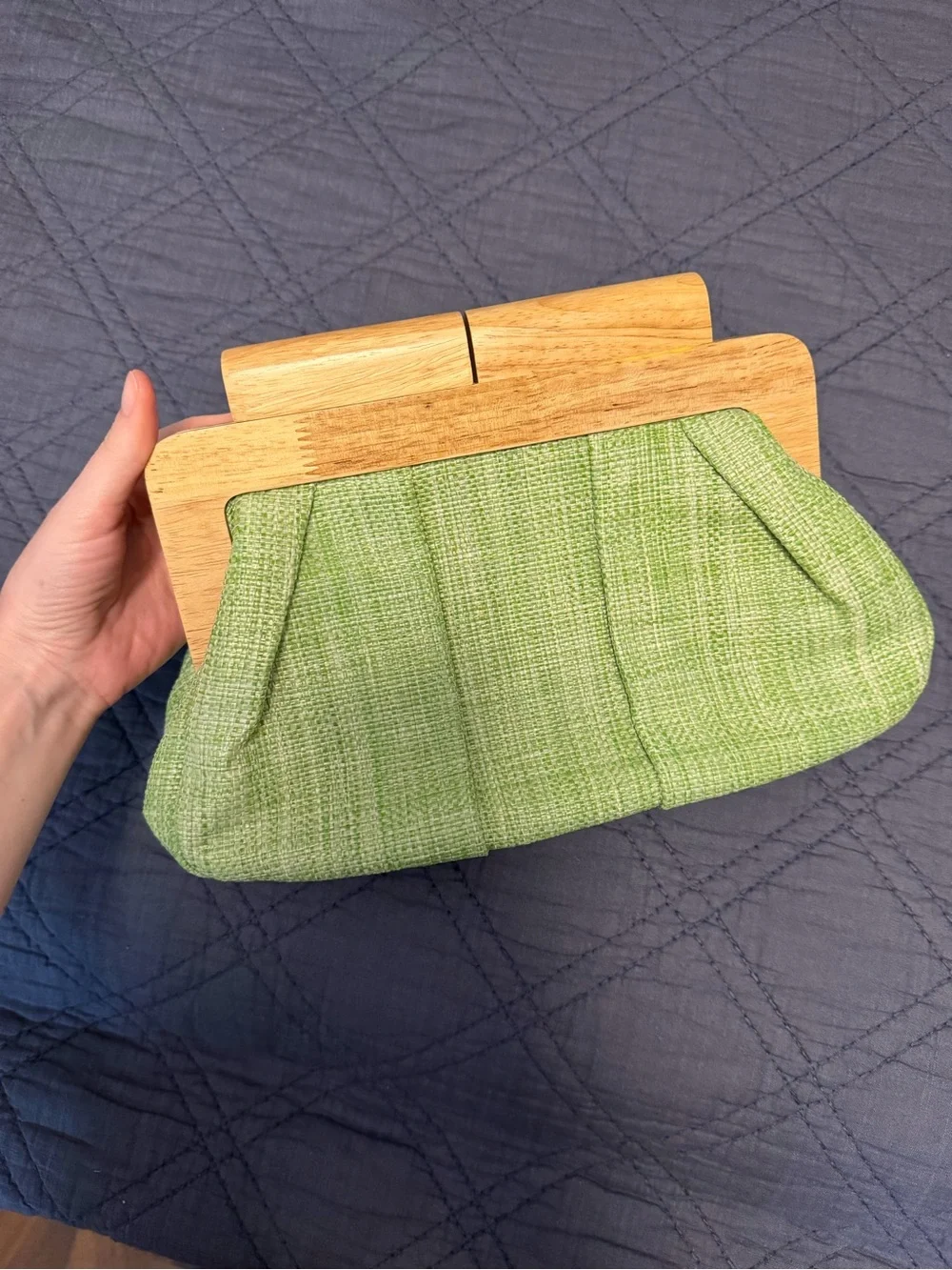 Francesca's Collections Lime Green Fabric Clutch with Wood Frame